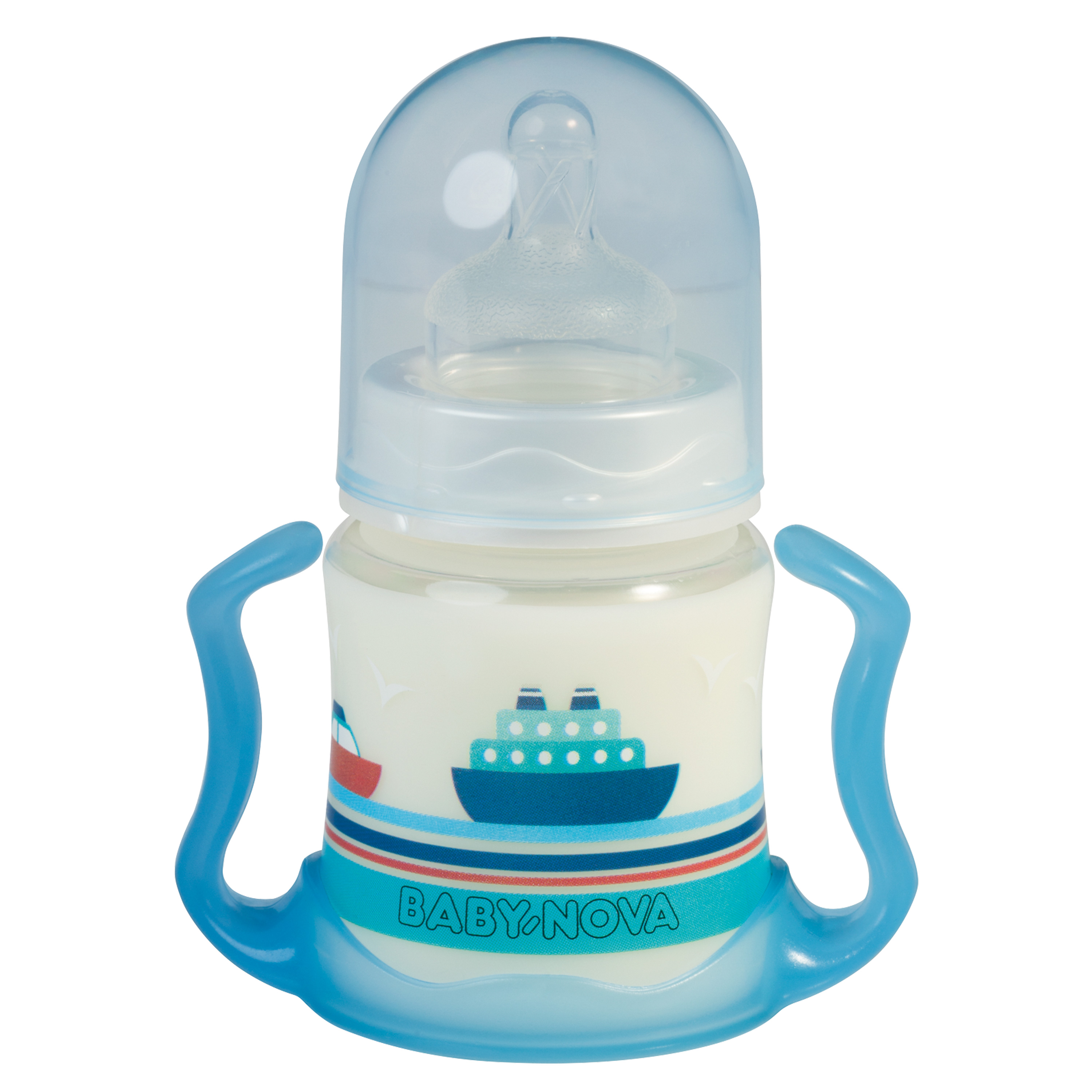 Kleine Babyflasche mit Griff und Schiffe