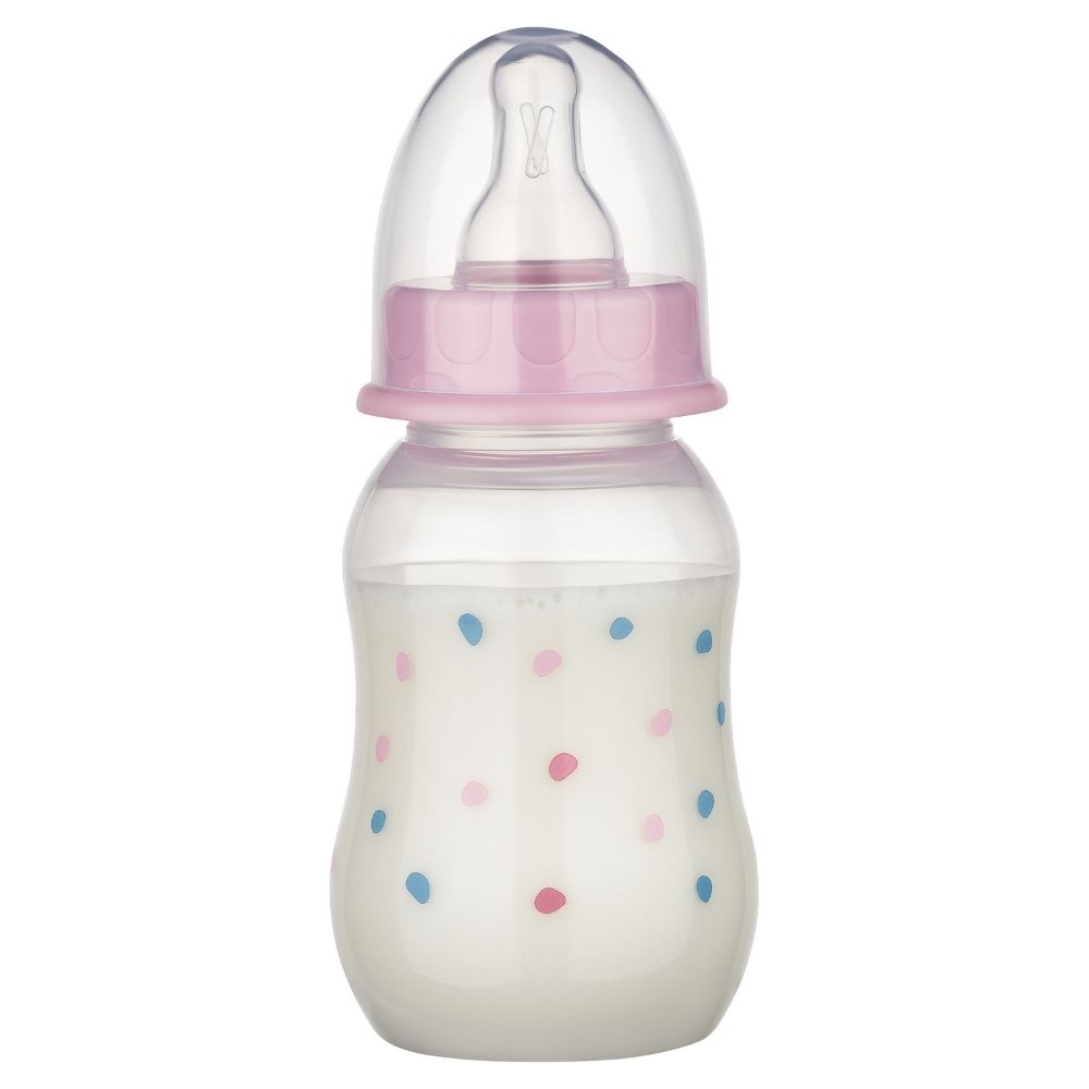 Kleine taillierte Babyflasche mit Pünktchen Motiv in Rosa