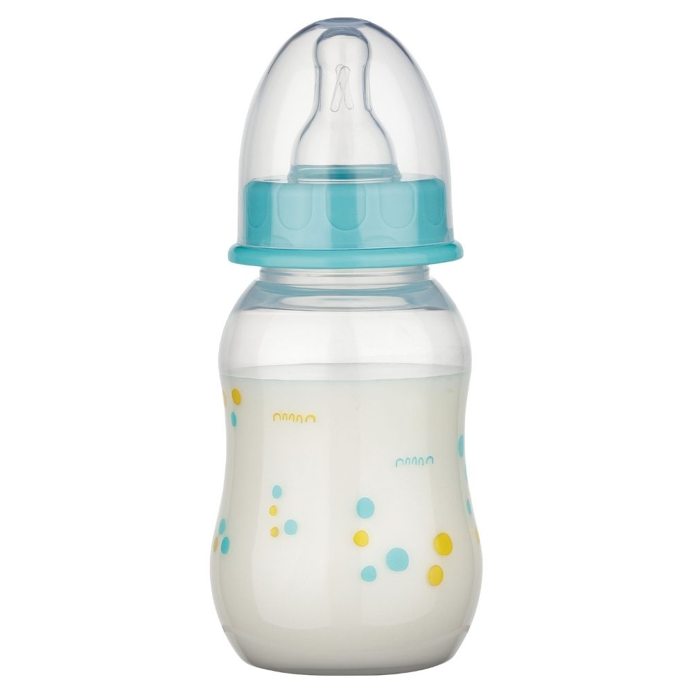 Kleine taillierte Babyflasche mit Pünktchen Motiv in Türkis